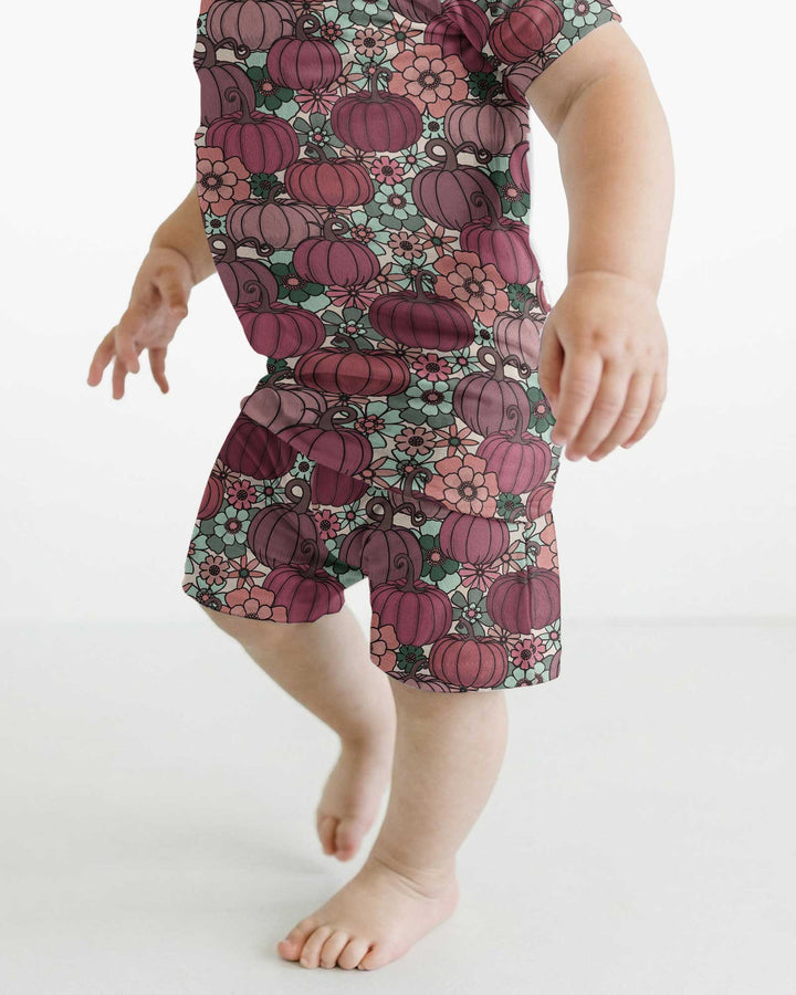 Retro Floral Pumpkin Patch Bamboo Two Piece Short Sleeve Shorts Pajama Set