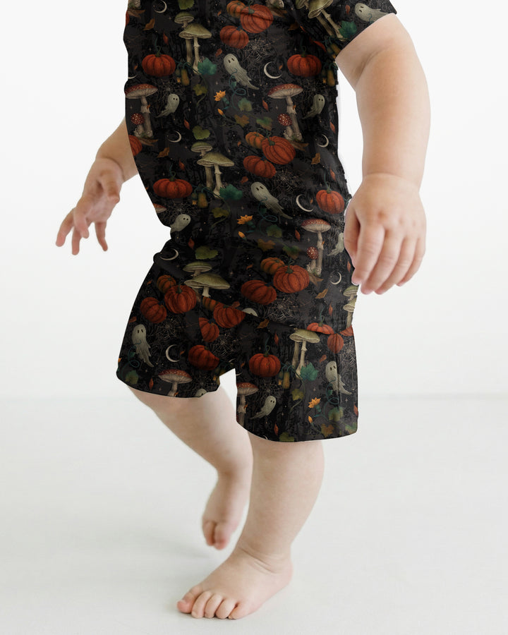 Spooky Cute Ghost Pumpkin Mushroom Halloween Bamboo Two Piece Short Sleeve Shorts Pajama Set