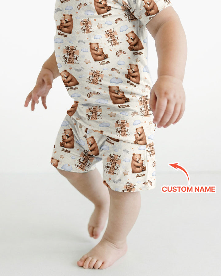 Custom Name Blessed By God Spoiled By Grandma Bamboo Two Piece Short Sleeve Shorts Pajama Set