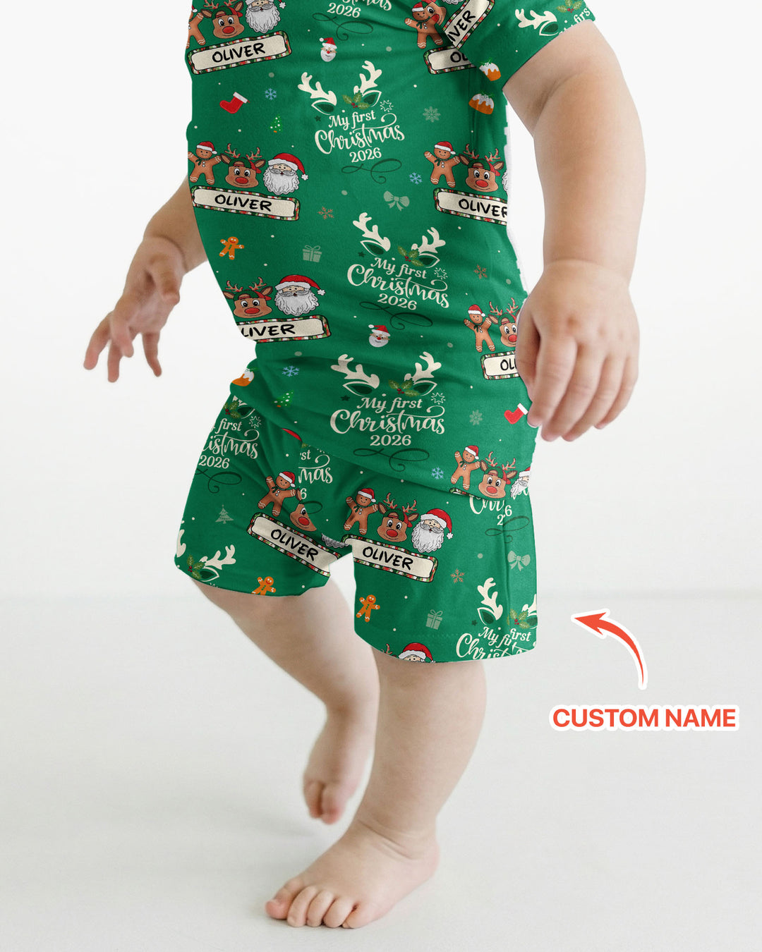 Custom Name Merry Christmas My Deer 2026 Bamboo Two Piece Short Sleeve Shorts Pajama Set