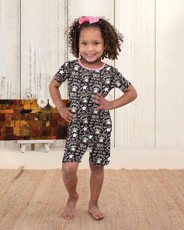 Bruh We're Back Raccoon Bamboo Two Piece Short Sleeve Shorts Pajama Set