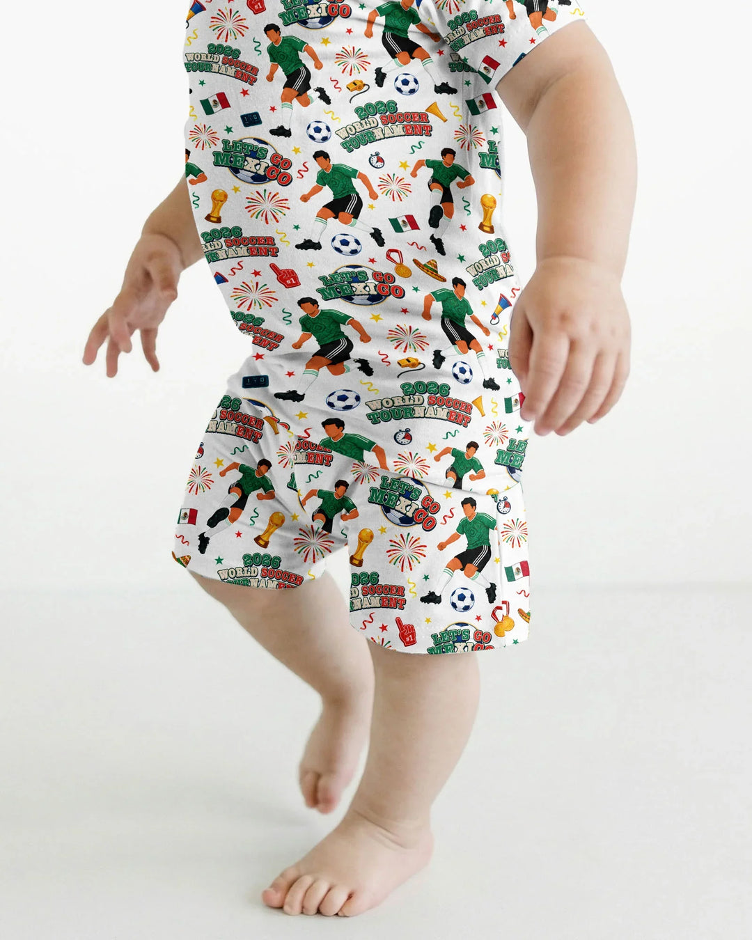 World Soccer Tournament Let's Go Mexico Family Matching Bamboo Two Piece Short Sleeve Shorts Pajama Set