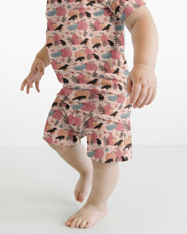 Pastel Pumpkin Patch Bamboo Two Piece Short Sleeve Shorts Pajama Set