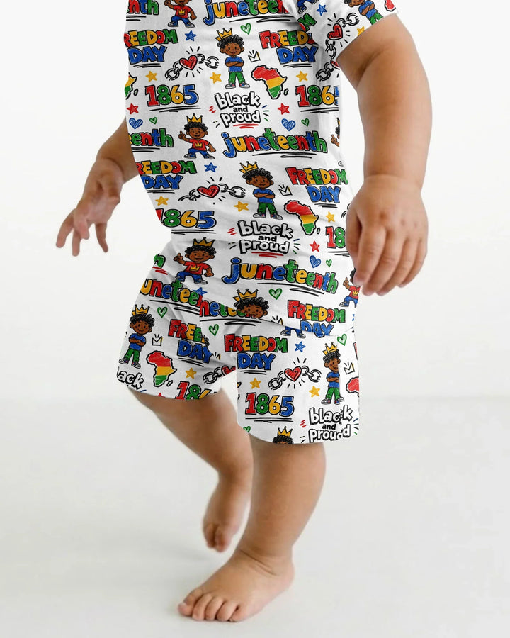 Juneteenth Black and Proud Bamboo Two Piece Short Sleeve Shorts Pajama Set