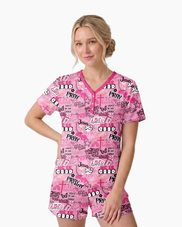 Pink Faith & Grace Bamboo Women Short Sleeve Short Pajama Set