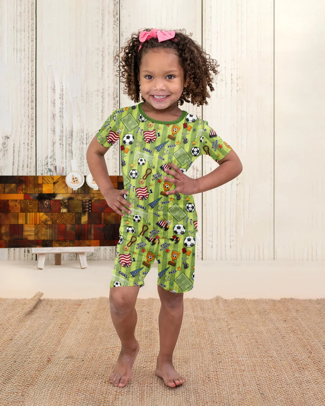 I Love Sports Soccer Bamboo Two Piece Short Sleeve Shorts Pajama Set