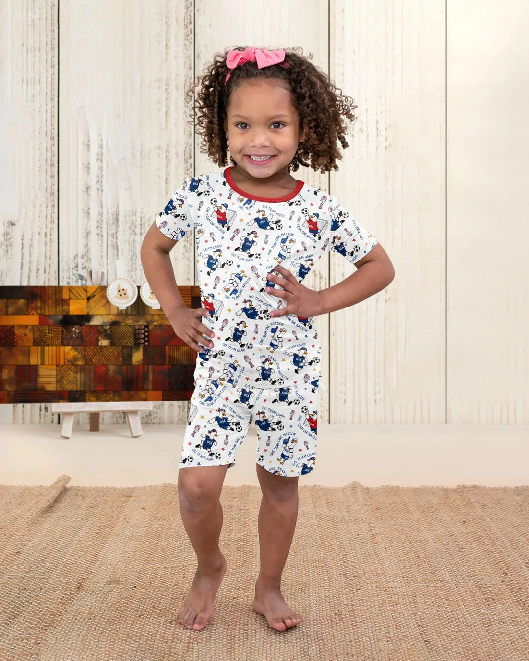 USA Soccer Goose Family Matching Bamboo Two Piece Short Sleeve Shorts Pajama Set