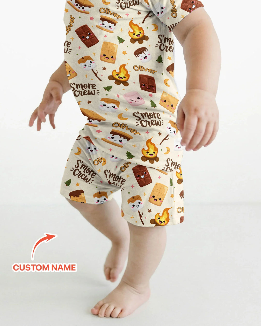 Custom Name Kawaii S'more Crew Family Matching Bamboo Two Piece Short Sleeve Shorts Pajama Set