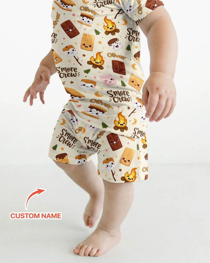 Custom Name Kawaii S'more Crew Family Matching Bamboo Two Piece Short Sleeve Shorts Pajama Set