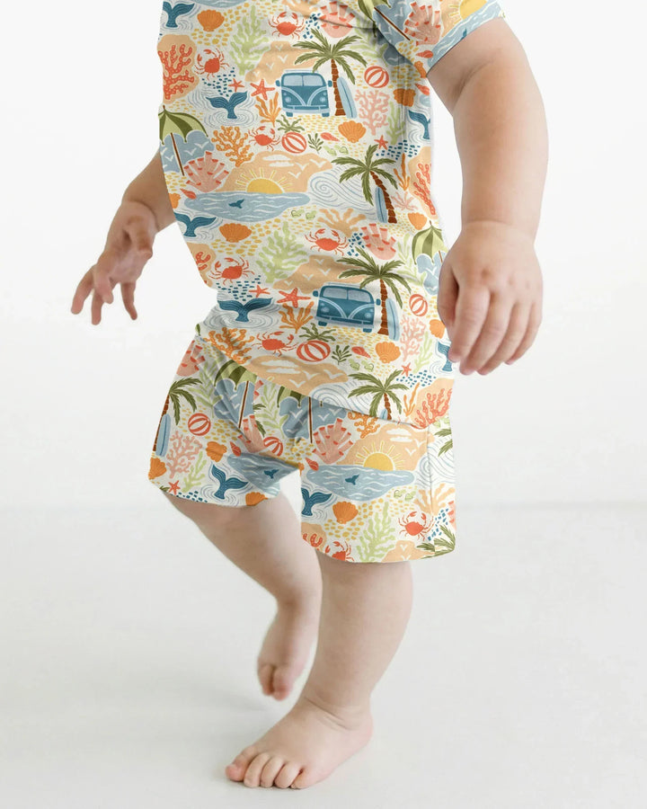 Beachy Boho Bamboo Two Piece Short Sleeve Shorts Pajama Set