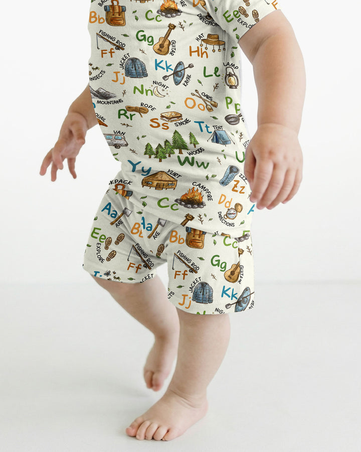 Adventure Alphabet ABCs Summer Camp Bamboo Two Piece Short Sleeve Shorts Pajama Set