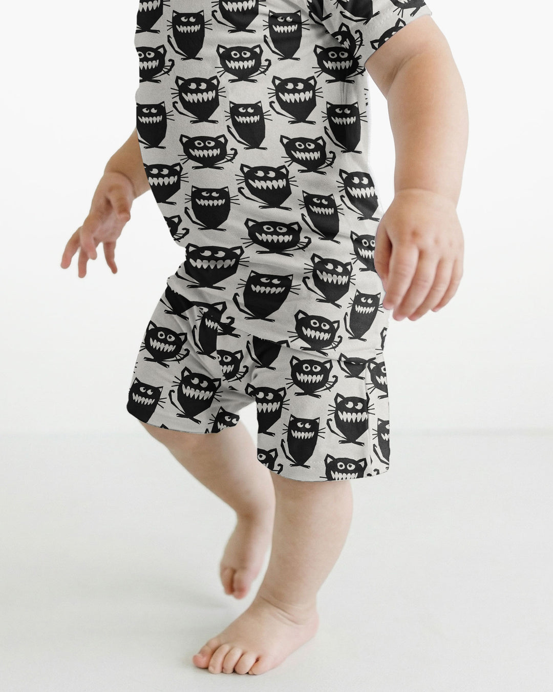 Halloween Monster Cats Bamboo Two Piece Short Sleeve Shorts Pajama Set