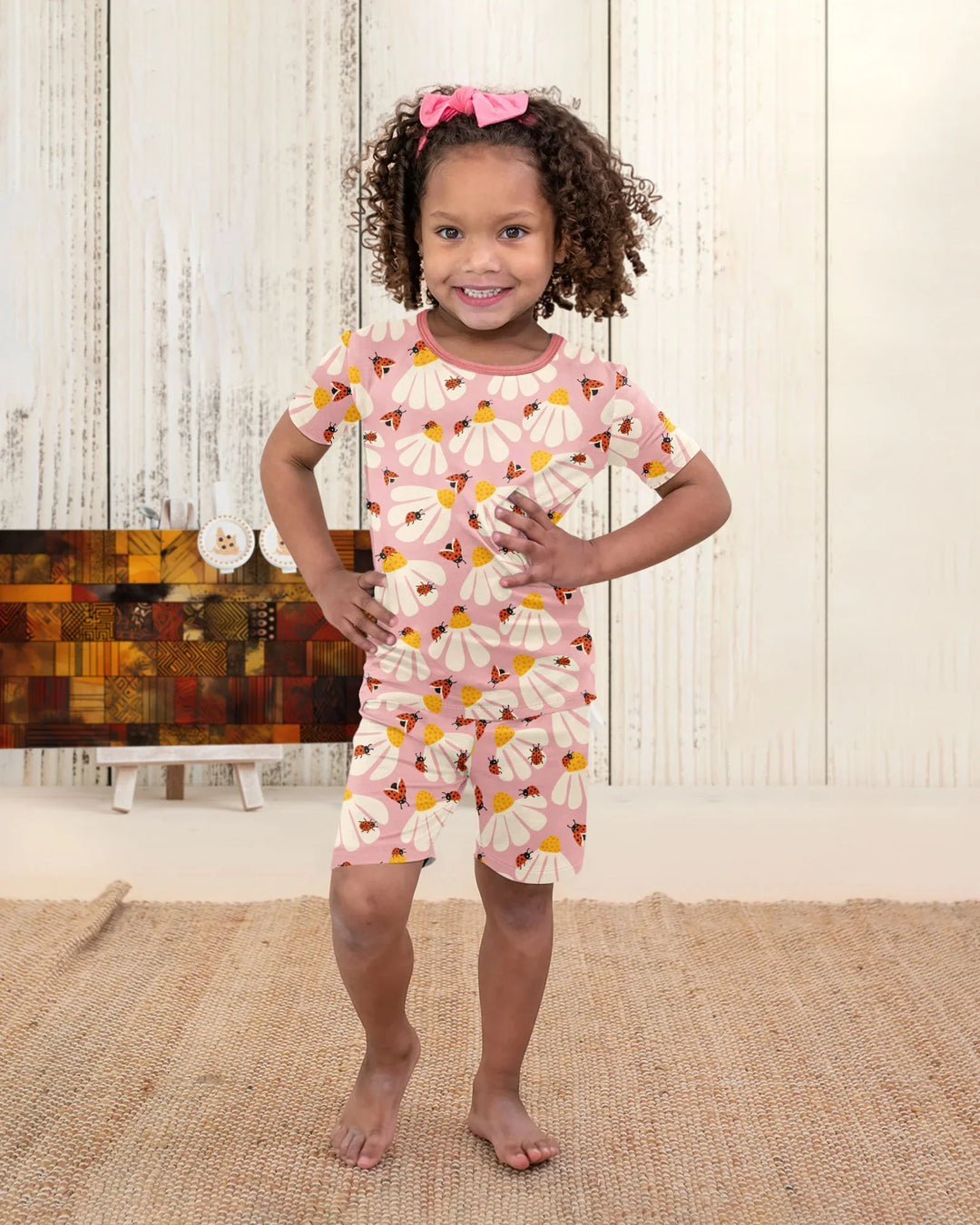Lucky Little Bug Bamboo Two Piece Short Sleeve Shorts Pajama Set