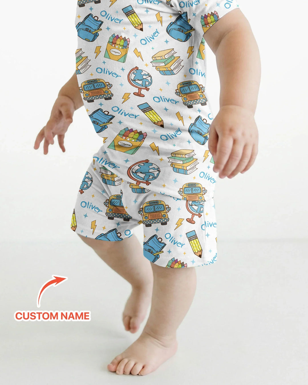 Custom Name Back To School Bamboo Two Piece Short Sleeve Shorts Pajama Set