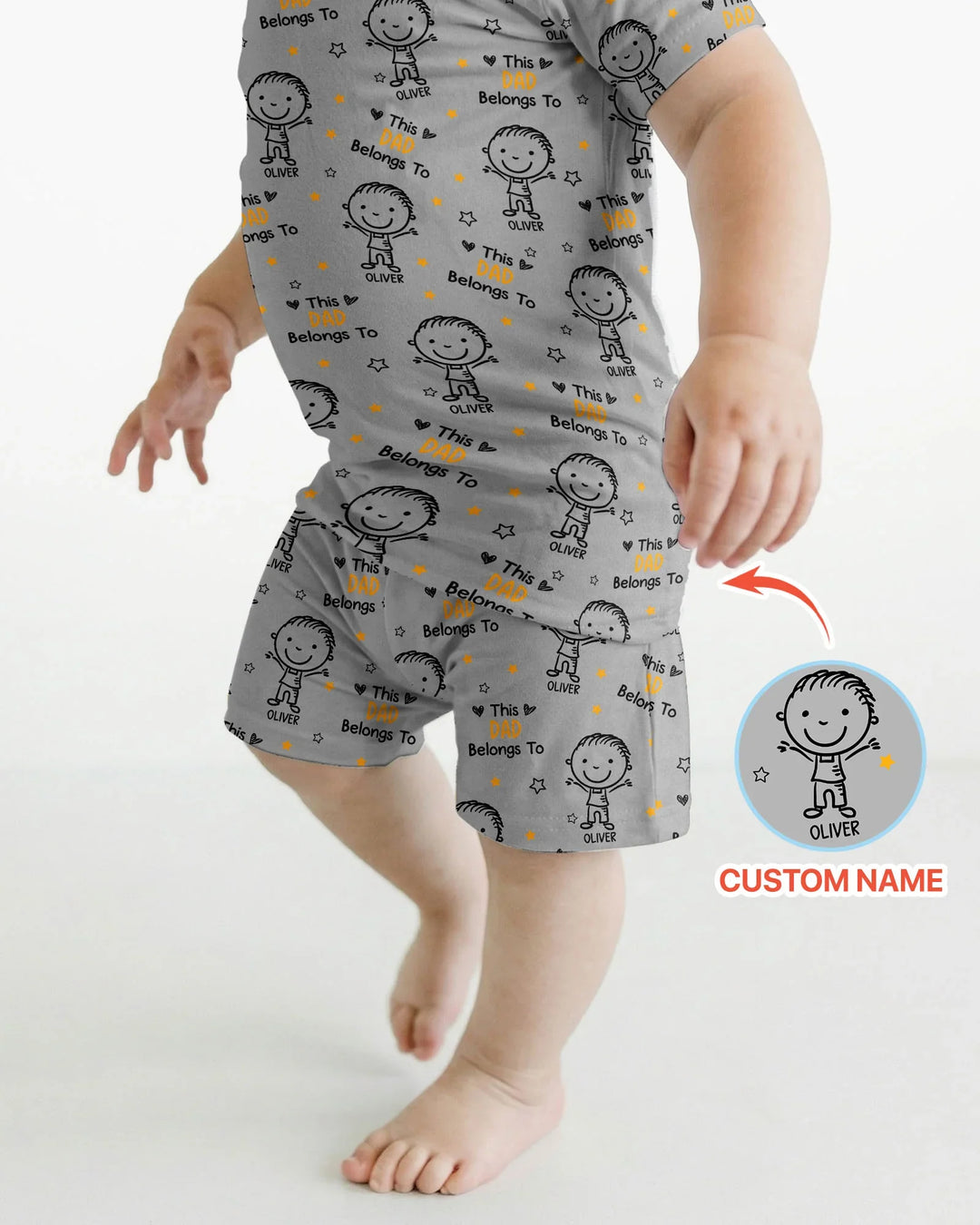 Custom Name This Dad Belongs To Doodle Bamboo Two Piece Short Sleeve Shorts Pajama Set