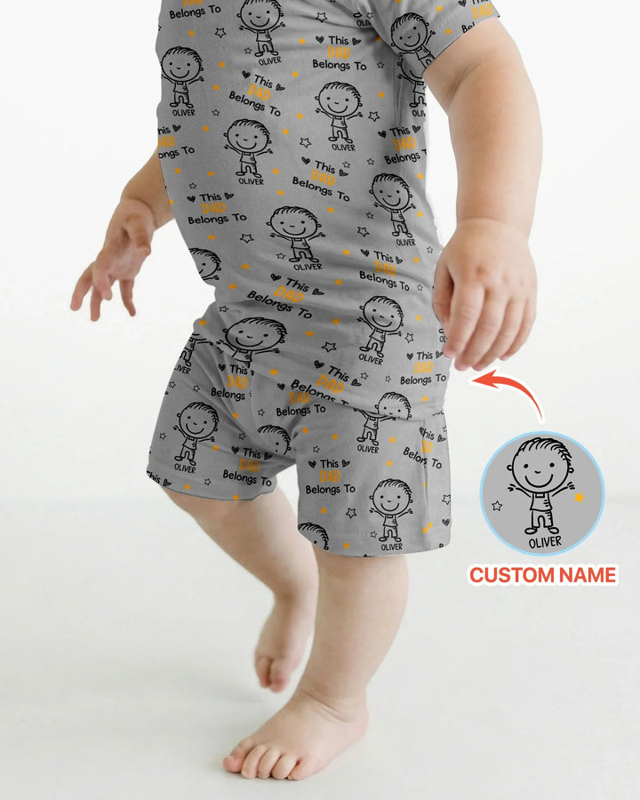 Custom Name This Dad Belongs To Doodle Bamboo Two Piece Short Sleeve Shorts Pajama Set