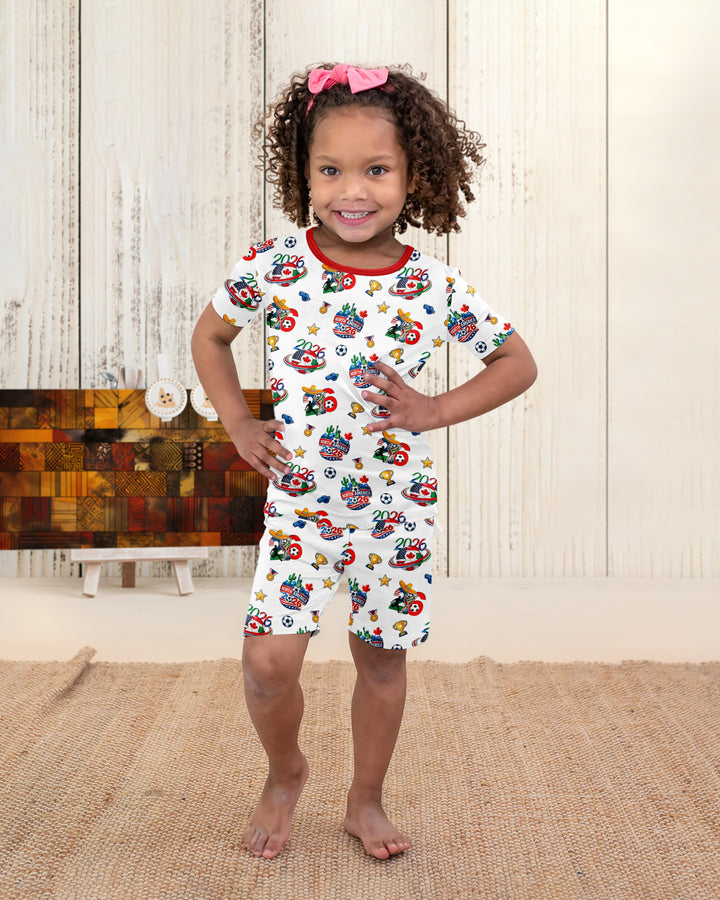 World Soccer North America 2026 Family Matching Bamboo Two Piece Short Sleeve Shorts Pajama Set