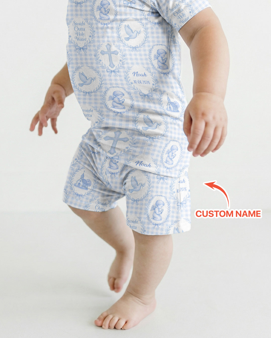 Custom Name Baptism Straight Outta Holy Water Bamboo Two Piece Short Sleeve Shorts Pajama Set
