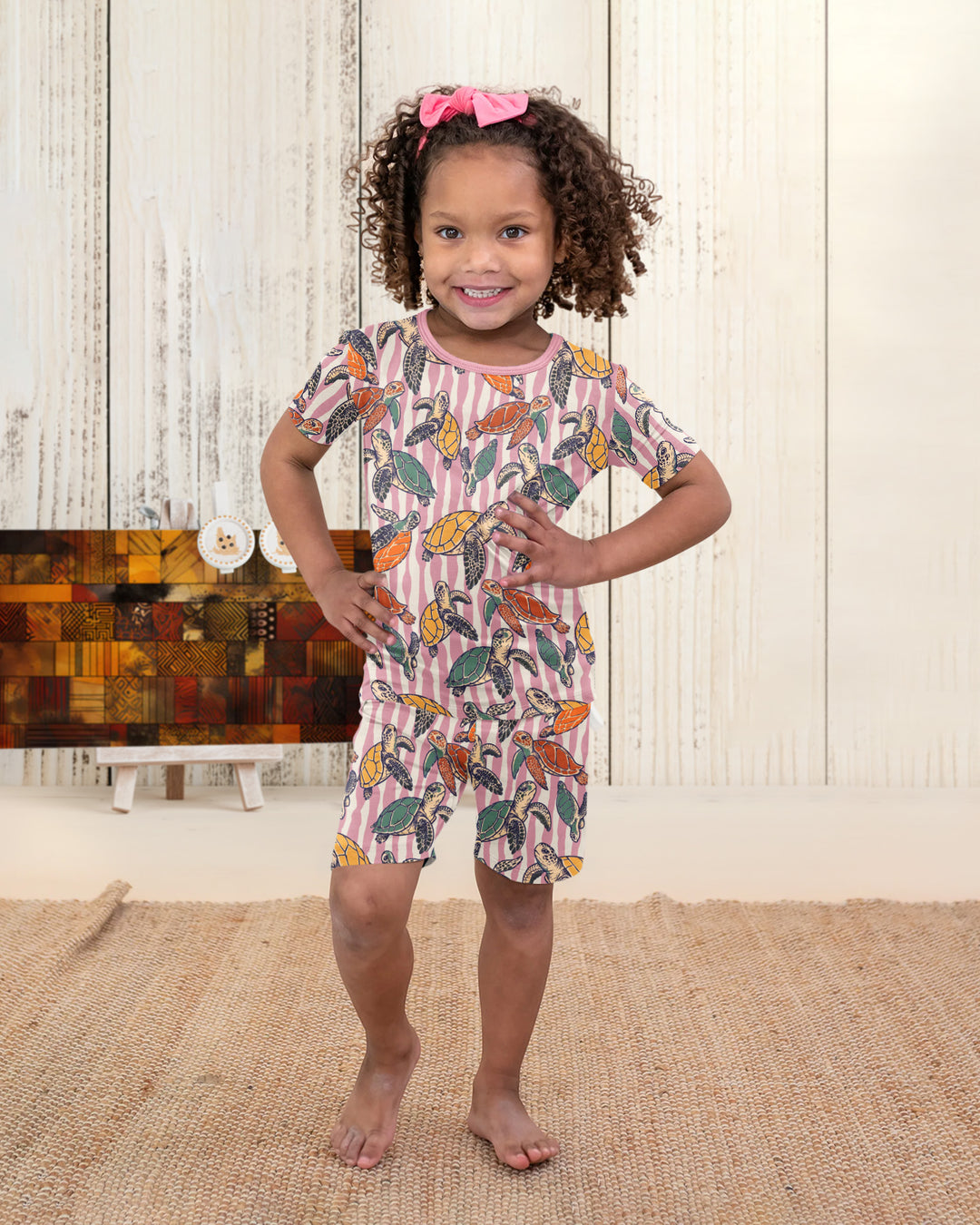 Turtle Bay Family Matching Bamboo Two Piece Short Sleeve Shorts Pajama Set