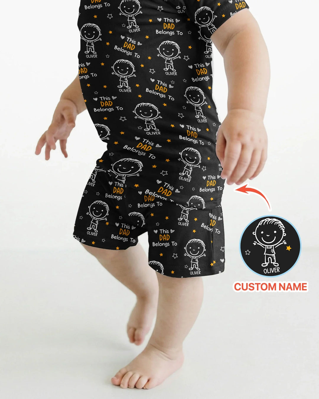 Custom Name This Dad Belongs To Doodle Bamboo Two Piece Short Sleeve Shorts Pajama Set
