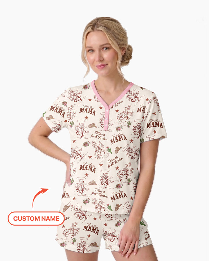 Custom Name First Rodeo Family Matching Bamboo Women Short Sleeve Short Pajama Set