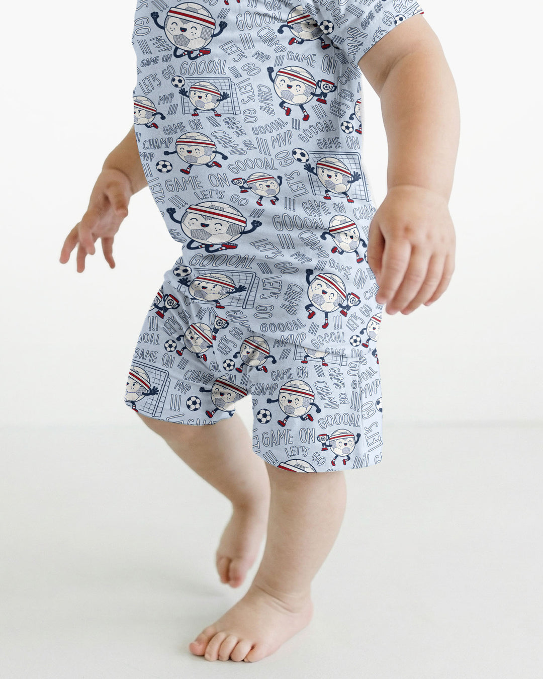 Happy Soccer Ball Family Matching Bamboo Two Piece Short Sleeve Shorts Pajama Set