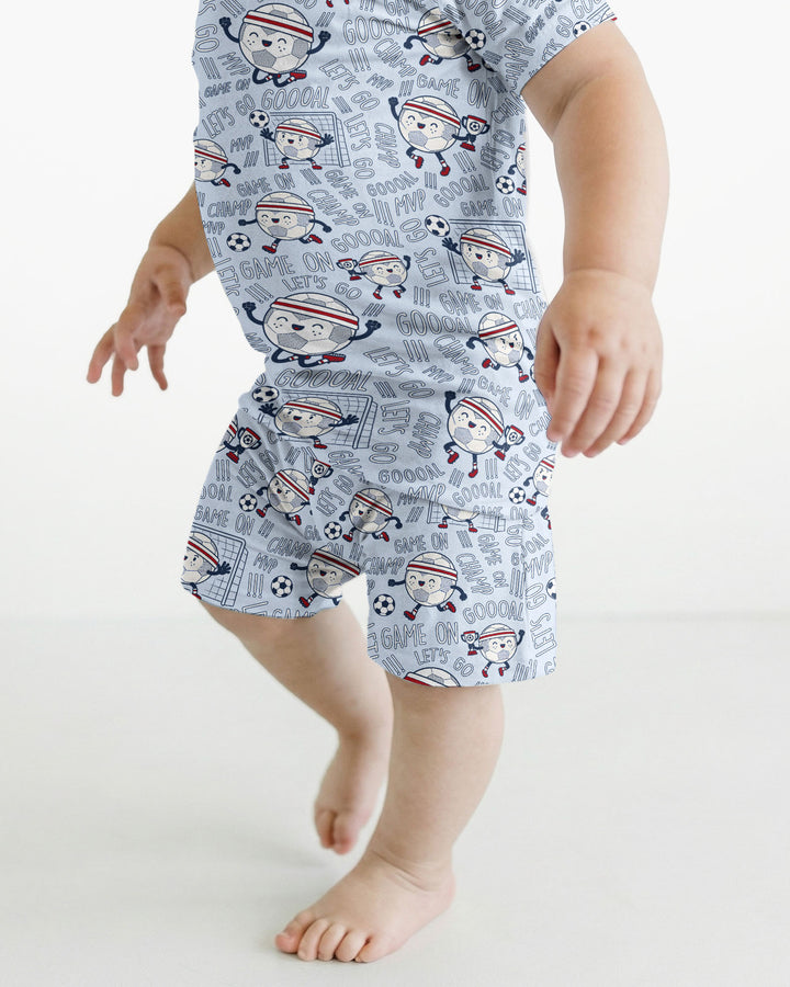 Happy Soccer Ball Family Matching Bamboo Two Piece Short Sleeve Shorts Pajama Set