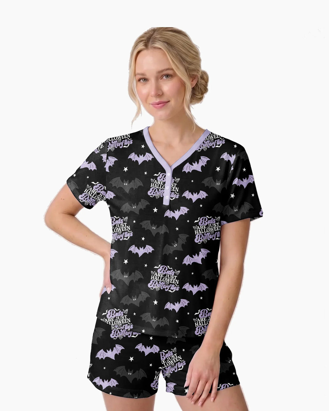 Halloween Butterflies Bamboo Women Short Sleeve Short Pajama Set