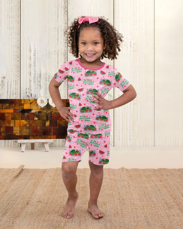 Watermelon Turtle Family Matching Bamboo Two Piece Short Sleeve Shorts Pajama Set