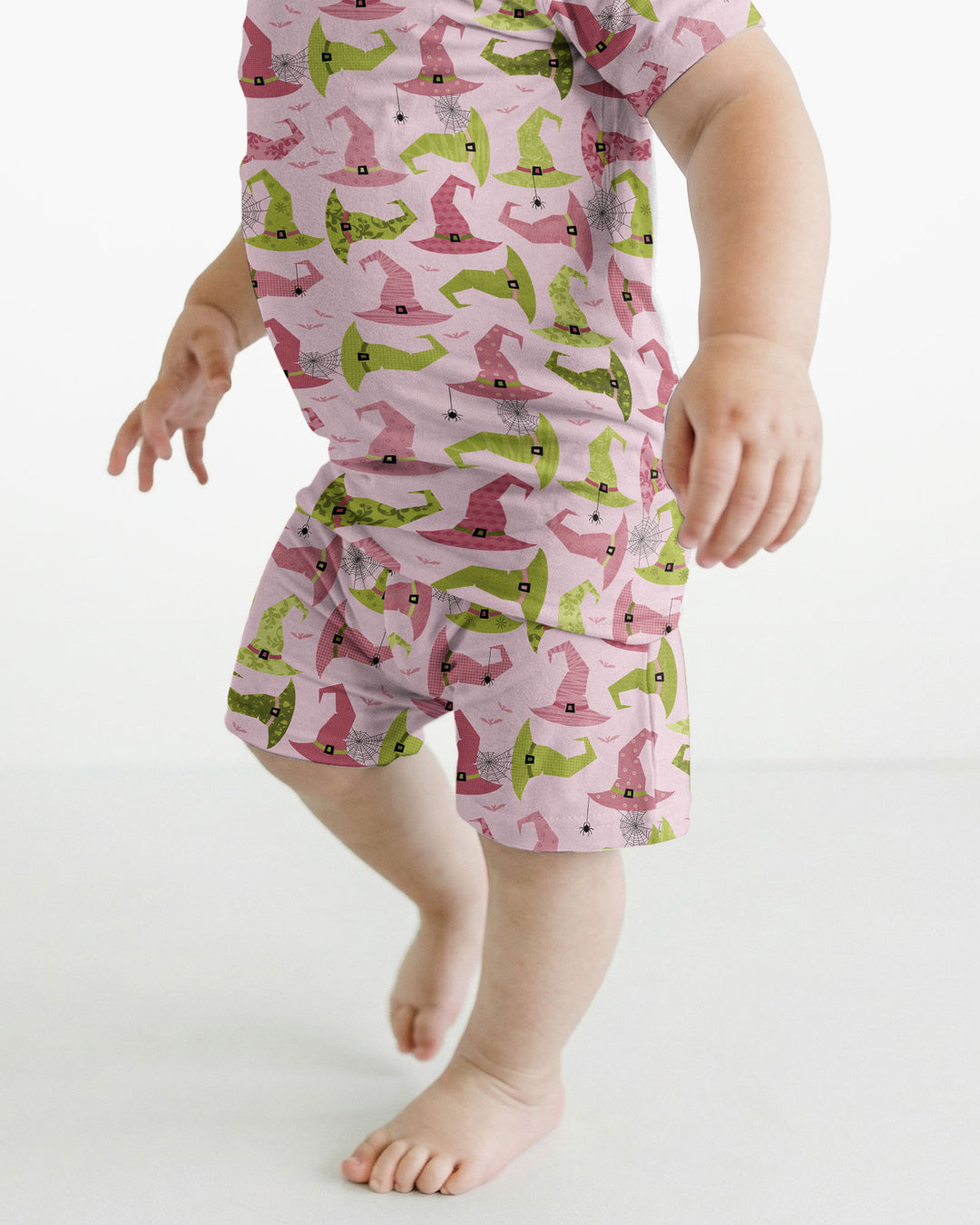 Pink Witch Hat Halloween Bamboo Two Piece Short Sleeve Shorts Pajama Set