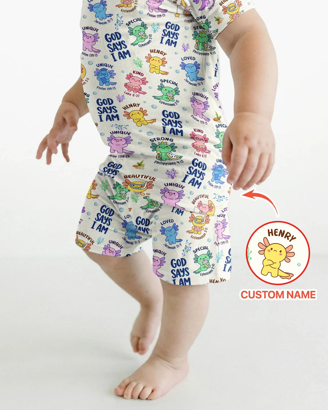Axolotl God Says I Am Custom Name Bamboo Two Piece Short Sleeve Shorts Pajama Set