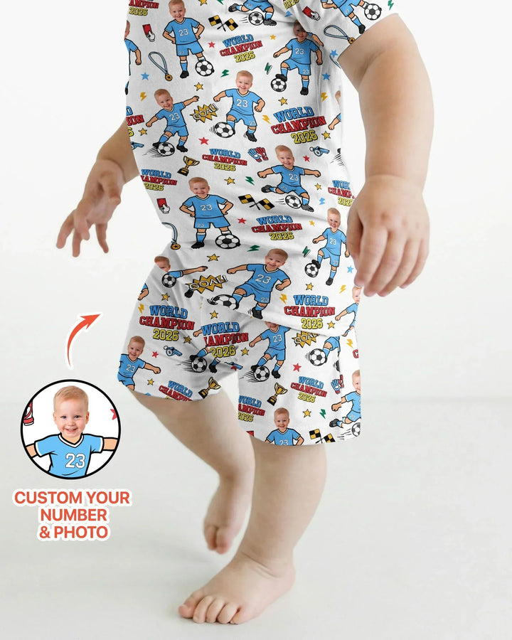 Custom Photo World Champion 2026 Family Matching Bamboo Two Piece Short Sleeve Shorts Pajama Set