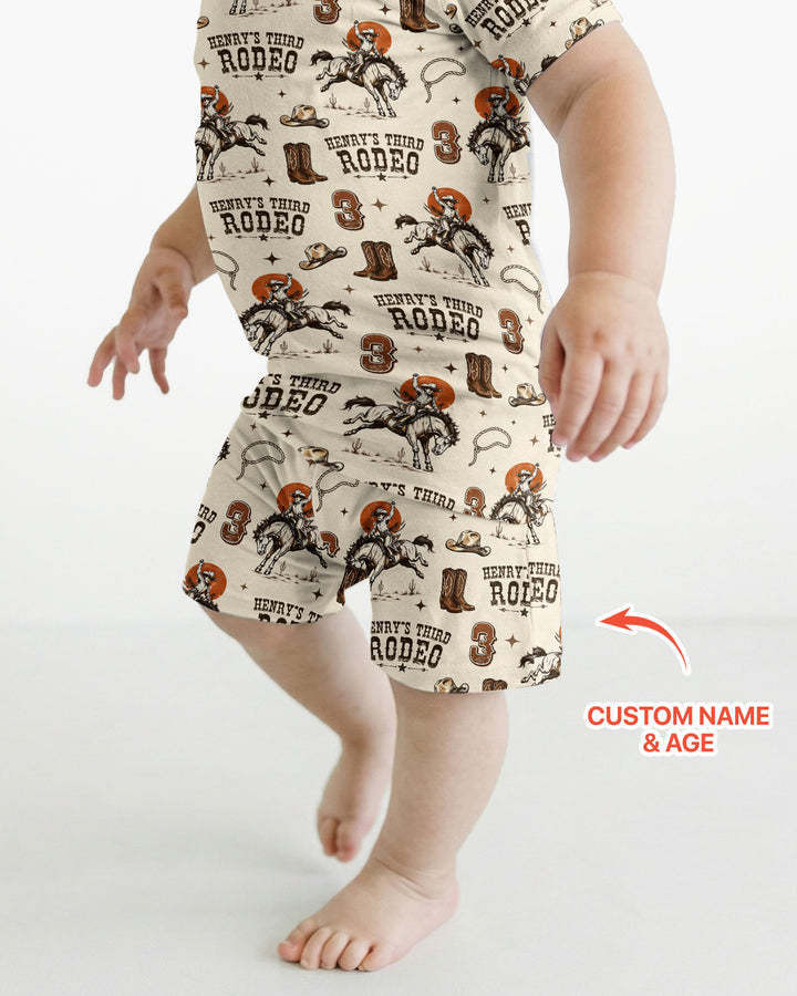 Custom Name Birthday Rodeo Bamboo Two Piece Short Sleeve Shorts Pajama Set