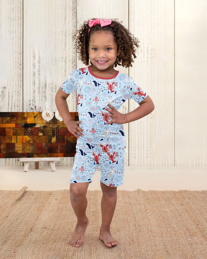 250 Summers Strong Matching Family Bamboo Two Piece Short Sleeve Shorts Pajama Set