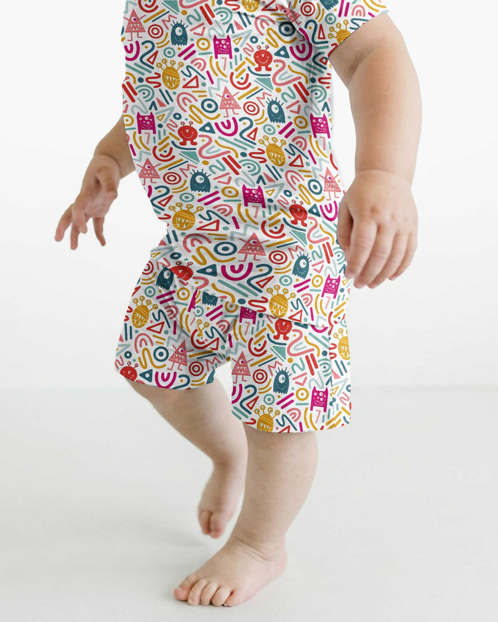 Rainbow Monster Party Bamboo Two Piece Short Sleeve Shorts Pajama Set