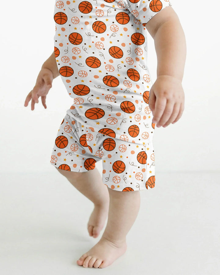 Orange Basketball Bamboo Two Piece Short Sleeve Shorts Pyjamas Set