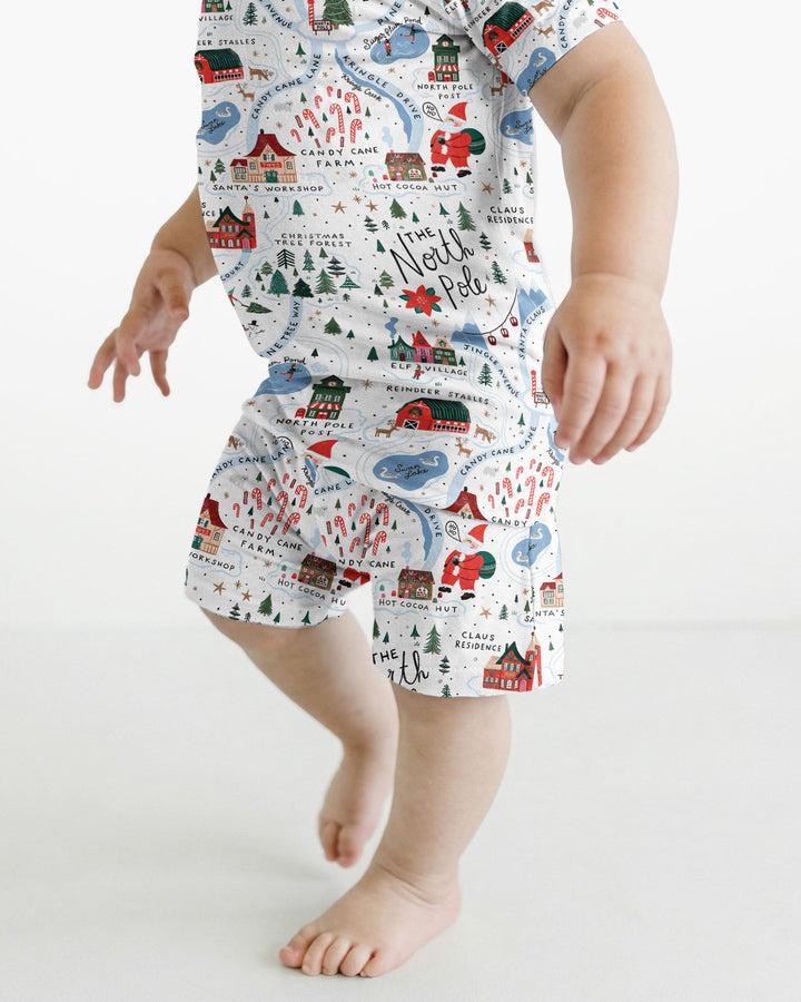 The North Pole Map Bamboo Two Piece Short Sleeve Shorts Pajama Set