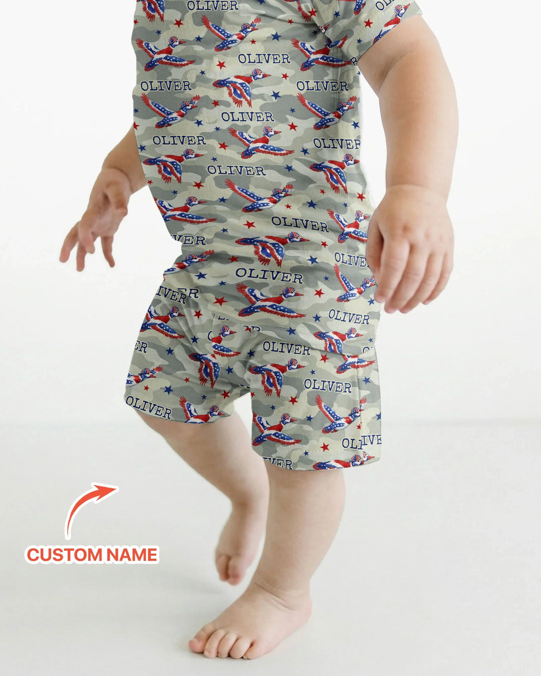 Custom Name America Mallard Duck Family Matching Bamboo Two Piece Short Sleeve Shorts Pajama Set