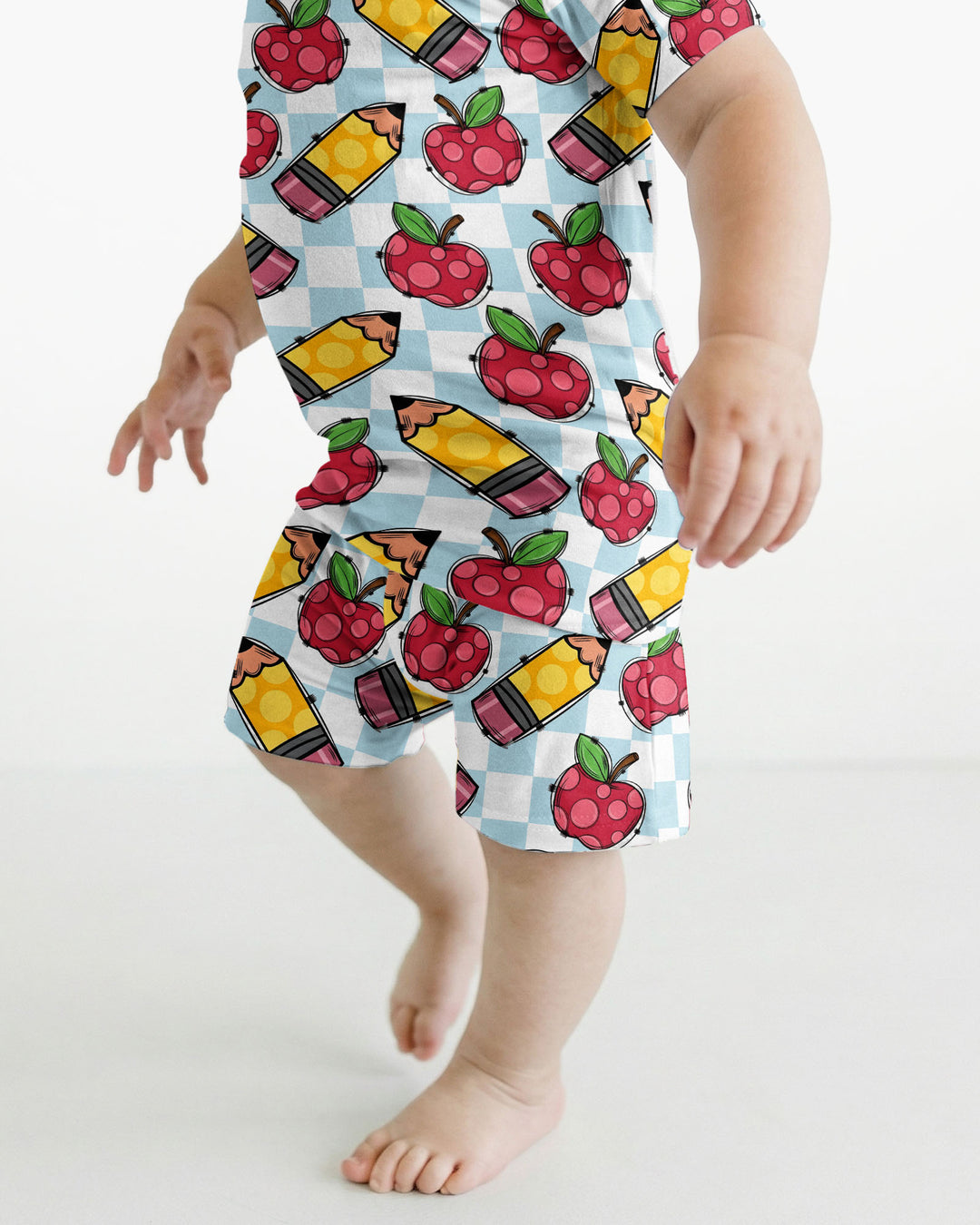 Checkered Apple Scribbles Bamboo Two Piece Short Sleeve Shorts Pajama Set