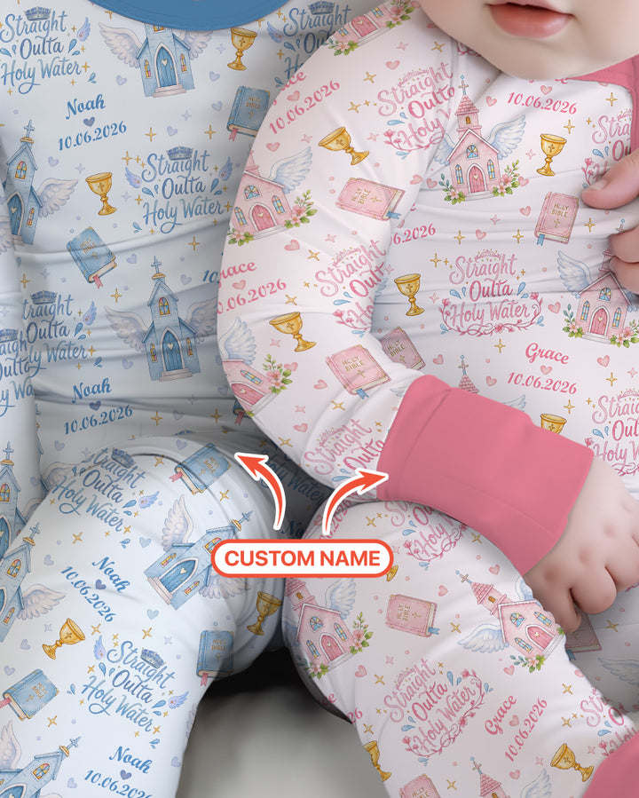 Custom Name Baptism Christening Straight Outta Holy Water Bamboo Convertible Zippy