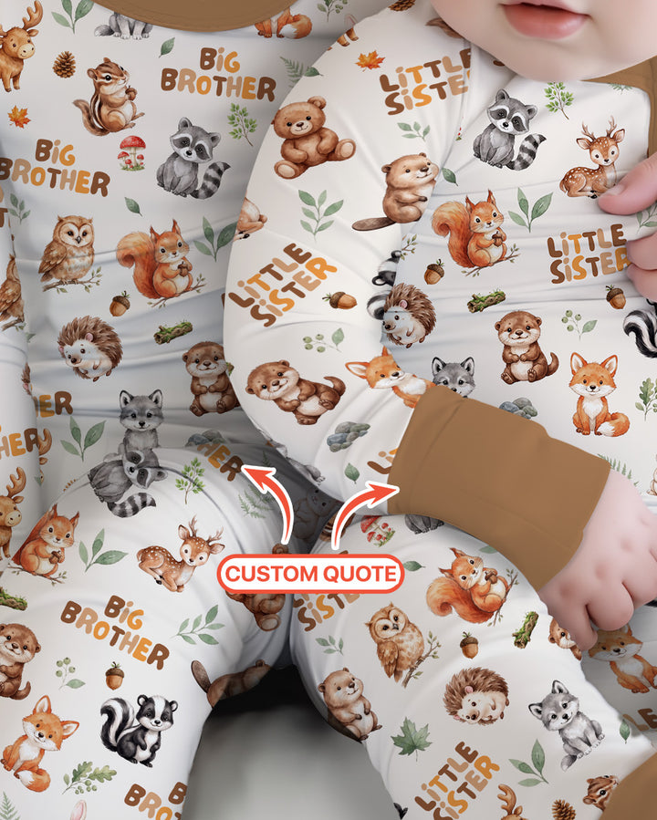 Custom Quote Woodland Animal Matching Sibling Bamboo Convertible Zippy