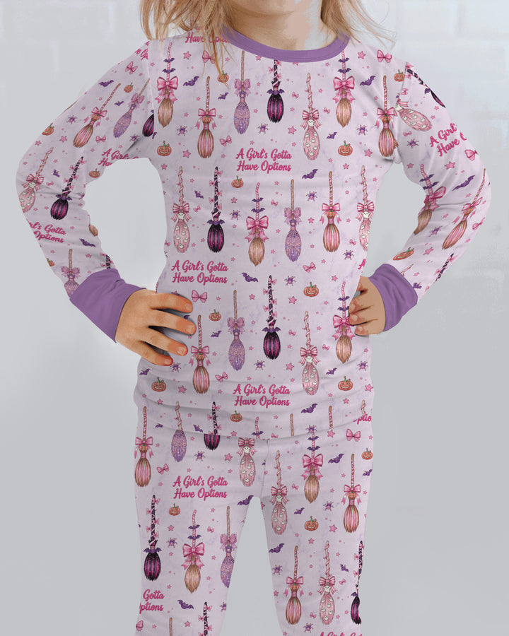 A Girl's Gotta Have Options Witch Brooms Bamboo Two Piece Long Sleeve Pajama Set