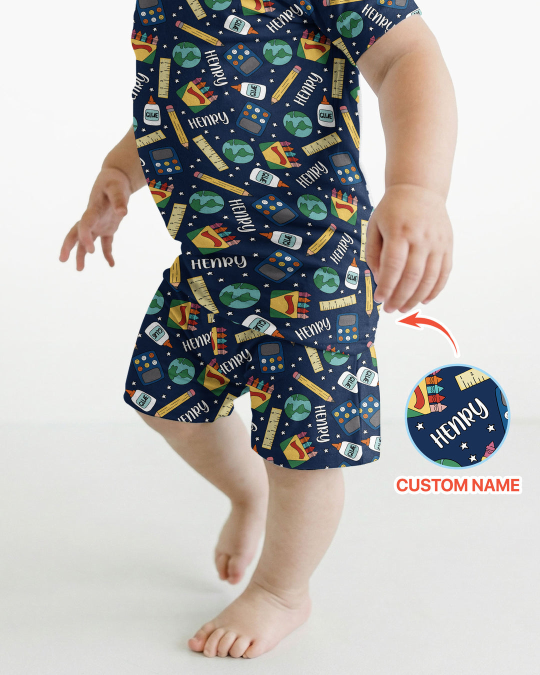 School Supply Bamboo Two Piece Short Sleeve Shorts Pajama Set