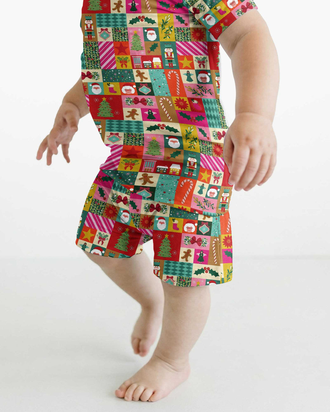 Maximalist Christmas Collage Bamboo Two Piece Short Sleeve Shorts Pajama Set