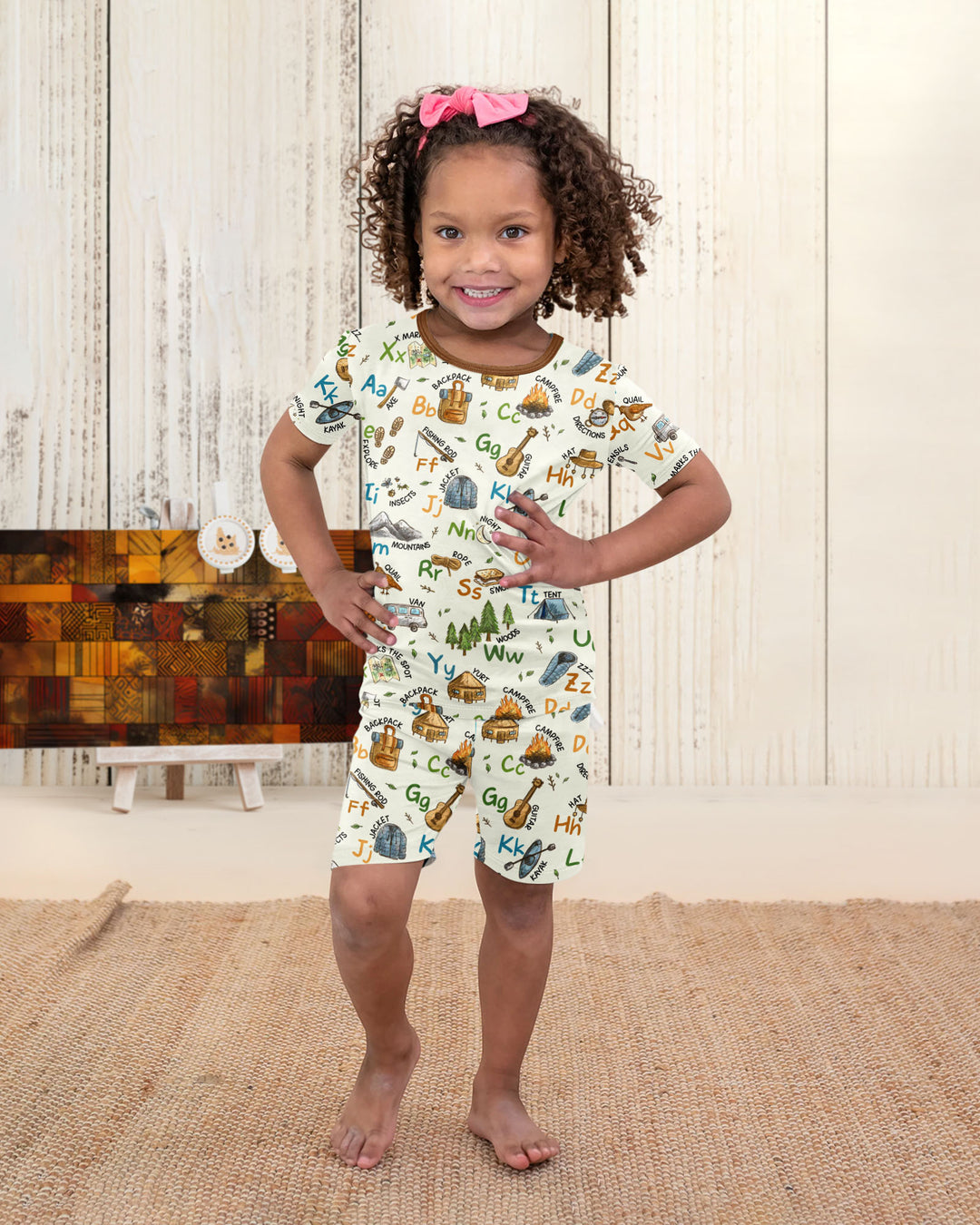 Adventure Alphabet ABCs Summer Camp Bamboo Two Piece Short Sleeve Shorts Pajama Set