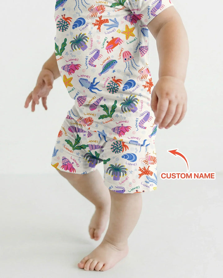 Tide Pool Pals Custom Name Bamboo Two Piece Short Sleeve Shorts Pajama Set