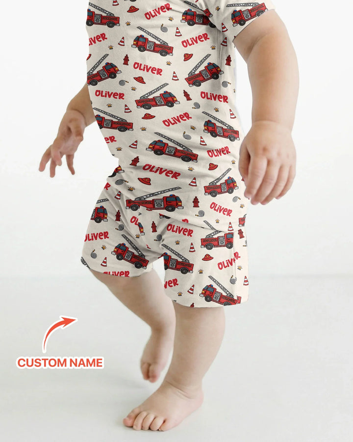 Custom Name Future Firefighters Bamboo Two Piece Short Sleeve Shorts Pajama Set
