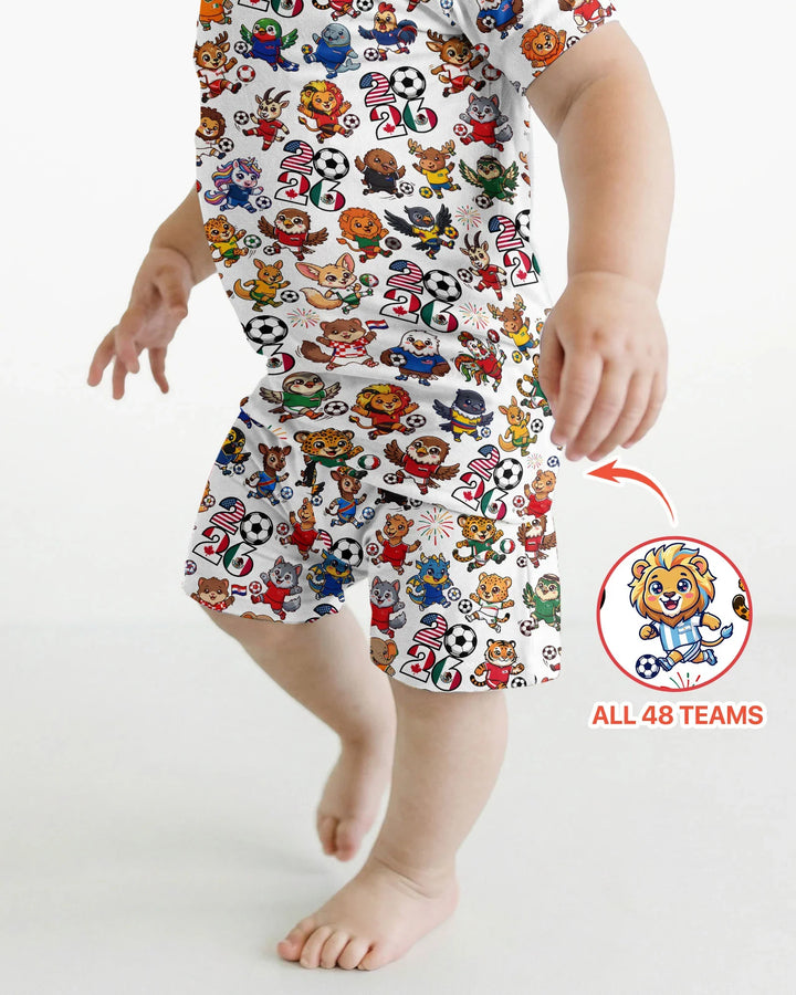 Kawaii Animals Soccer Tour 2026 Family Matching Bamboo Two Piece Short Sleeve Shorts Pajama Set