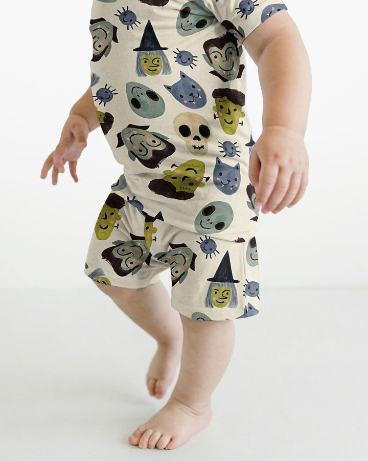 Halloween Face Bamboo Two Piece Short Sleeve Shorts Pyjamas Set