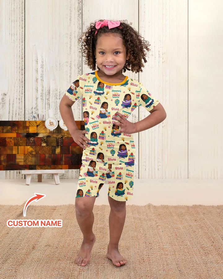 Custom Name Elementary Today HBCU Tomorrow Bamboo Two Piece Short Sleeve Shorts Pajama Set